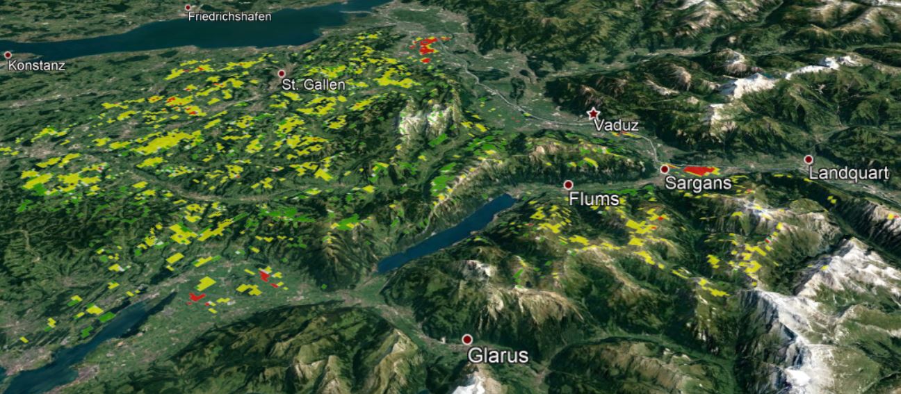 Geeignete Standorte für Windkraftanlagen übertragen in Google Earth